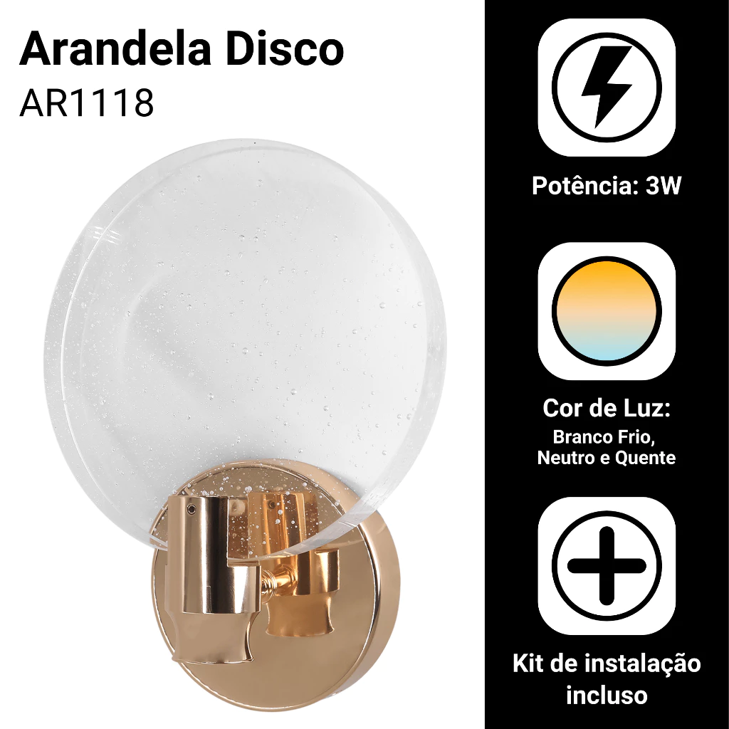 Arandela Bolhas Cristal Dourada