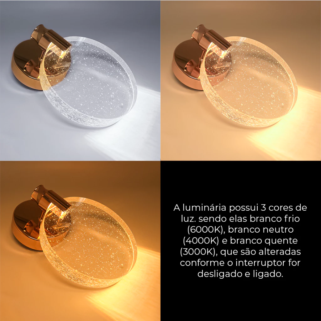 Arandela Bolhas Cristal Dourada