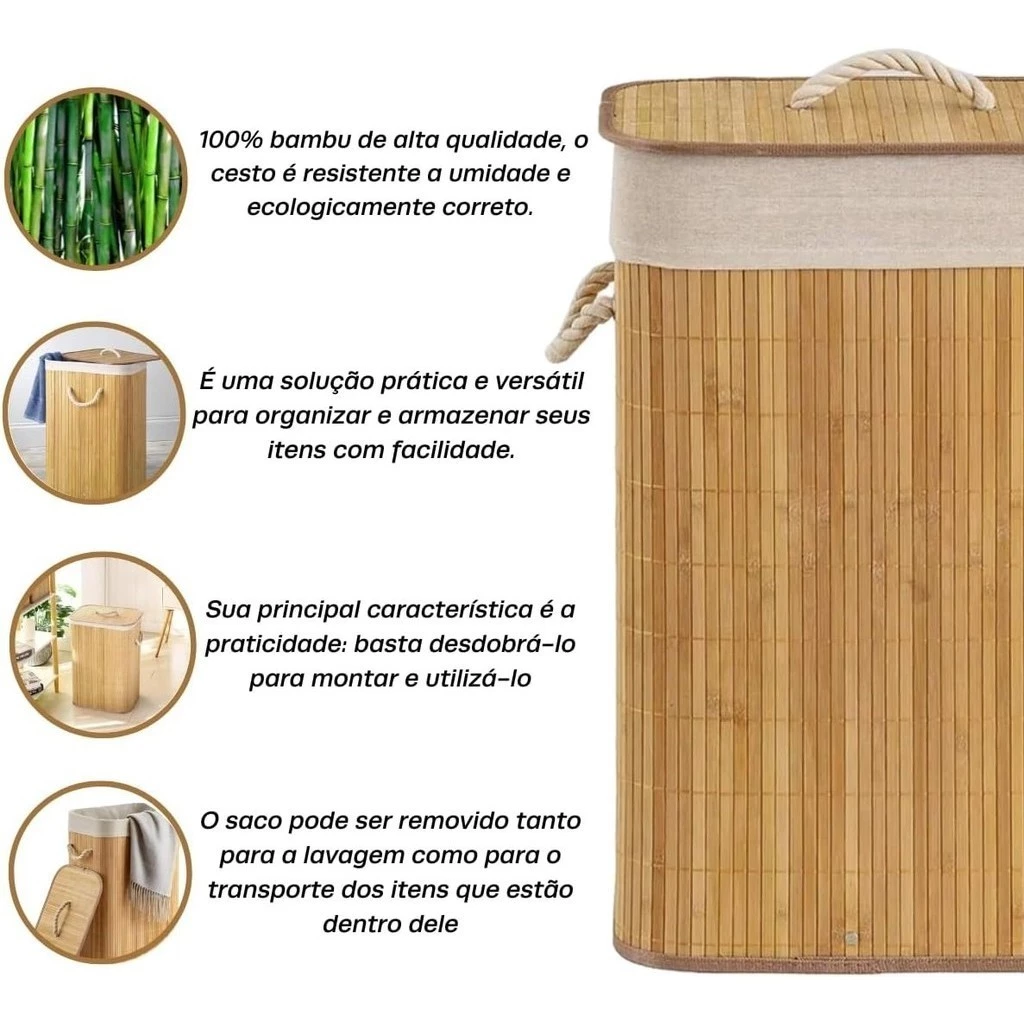 Cesto Retangular EcoBambu: Praticidade e Sofisticação