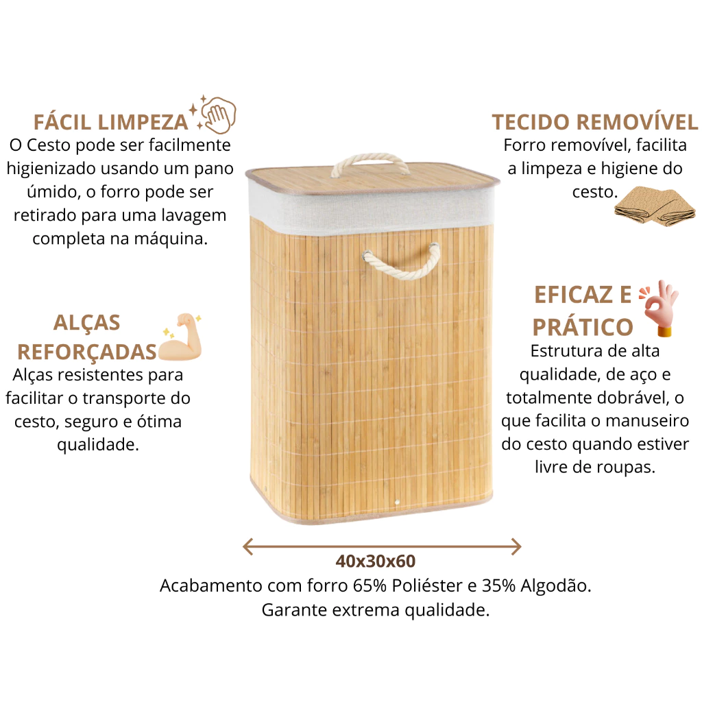 Cesto Retangular EcoBambu: Praticidade e Sofisticação
