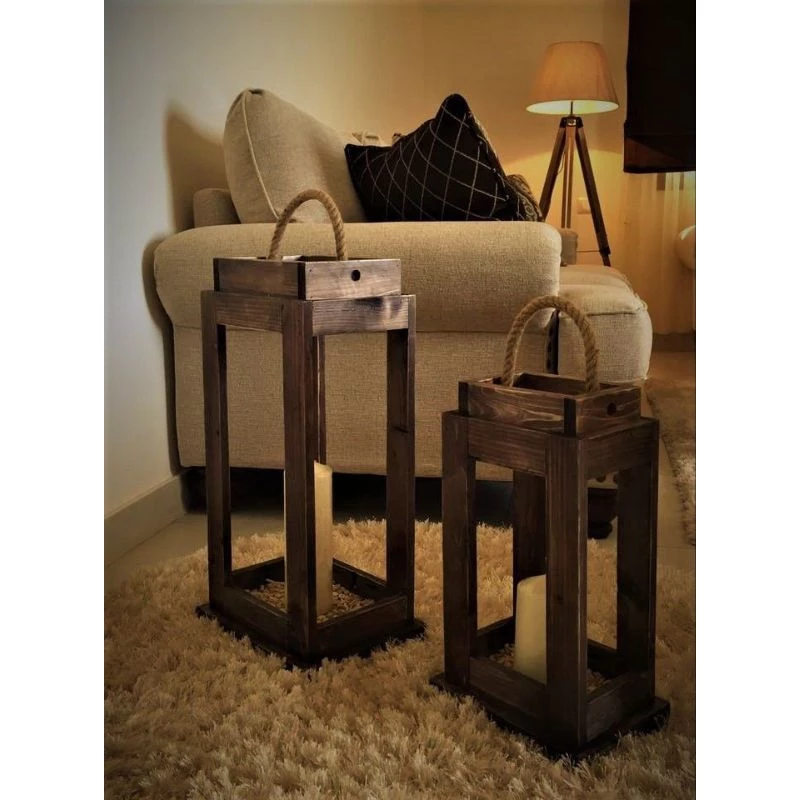 Kit Lanternas de Madeira - Duo Rústico Elegante