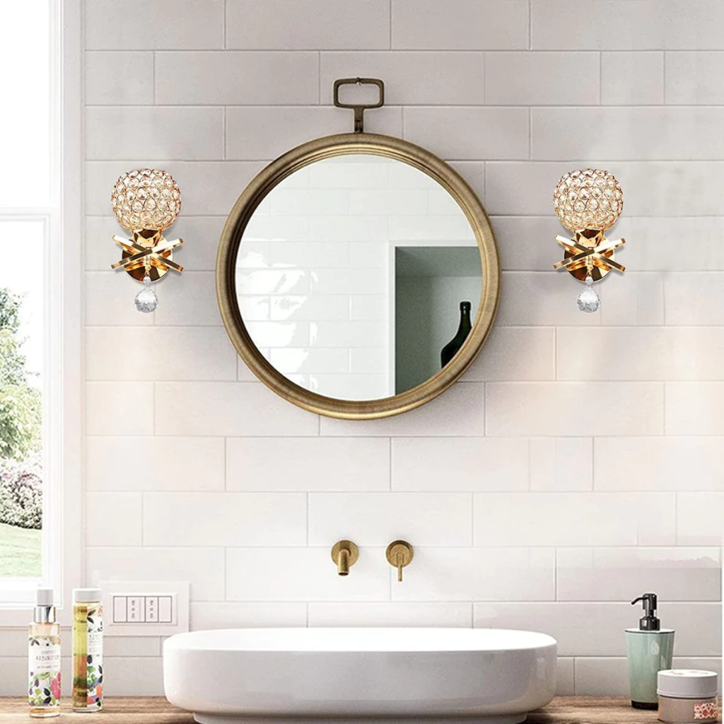 Kit com 2 Arandelas Decorativas de Cristal Luxo Dourado