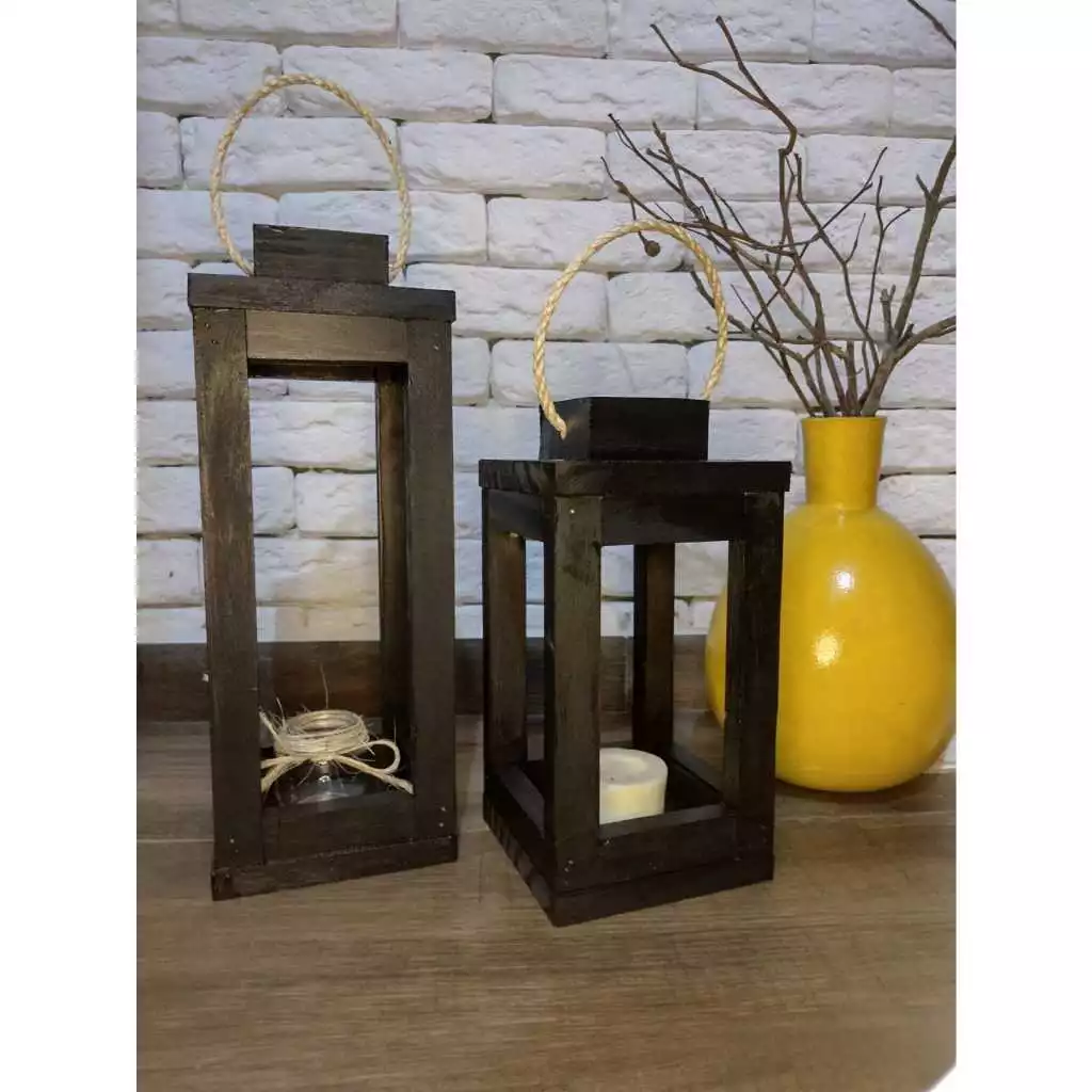 Kit Lanternas de Madeira - Duo Rústico Elegante