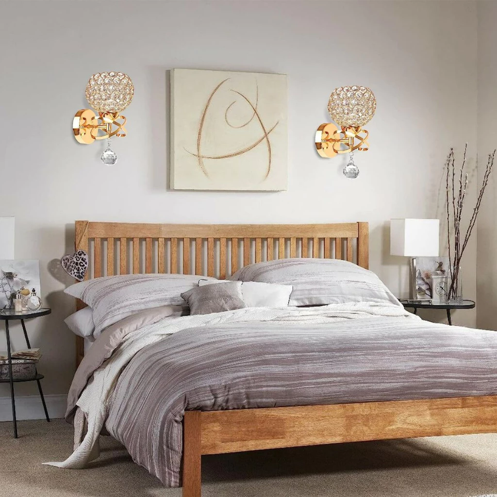 Kit com 2 Arandelas Decorativas de Cristal Luxo Dourado