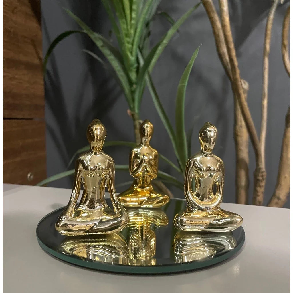 Kit com 3 Estatuetas Meditation Gold Collection