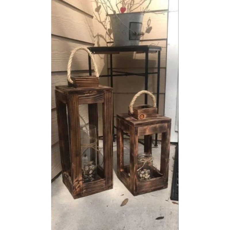 Kit Lanternas de Madeira - Duo Rústico Elegante