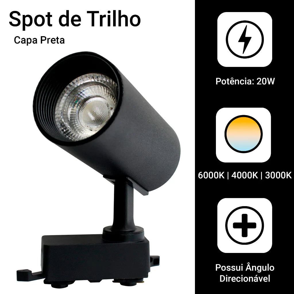 IluminaLux- Kit Trilho Eletrificado 2m com 6 Spots LED 20W