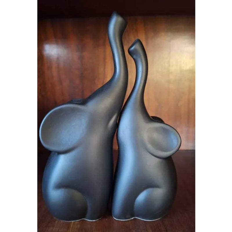Dupla de Elefantes Decorativos em Cerâmica