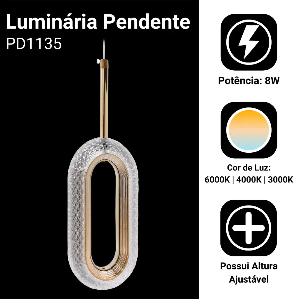 Luminária Orion Gold - Pendente Oval Dourado